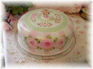 we painted this vintage cake cover a soft pink soft green and white 