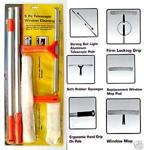 5pc Window Cleaning Clean Mop Squeegee Telescopic Pole  