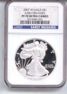 2007 W EARLY RELEASE PROOF SILVER EAGLE NGC PF70  