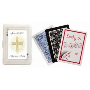 Baby Keepsake Starburst Cross Design Personalized Playing Card Favors 