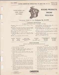 1953 54 Bolens Carter N 2107S Carburetor Manual  
