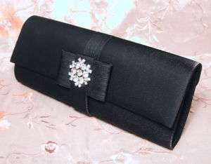 Rhinestone Satin Evening Bag Handbag Purse Clutch Black  