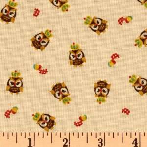  44 Wide Kokka Trefle Oxford Cotton Canvas Small Owls Cream Fabric 