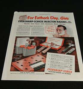 Vintage Eversharp Schick Injector Razor Shaving Ad 1949  