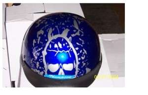 BLUE HELMET WITH CHROME SKULL for motorcycle or scooter   DOT approved
