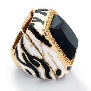   Goldtone Metal Black Crystal Enamel Zebra Stretch Ring Jewelry