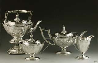 4pc GORHAM PLYMOUTH ENGRAVED STERLING SILVER TEA SET  