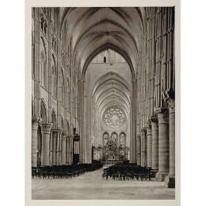  1927 Laon France Gothic Cathedral Nave Interior Print 