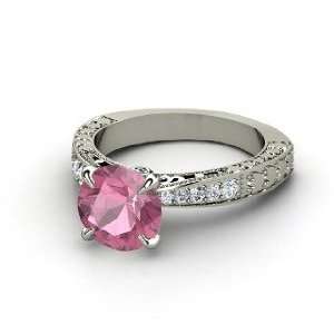   Megan Ring, Round Pink Tourmaline Platinum Ring with Diamond Jewelry
