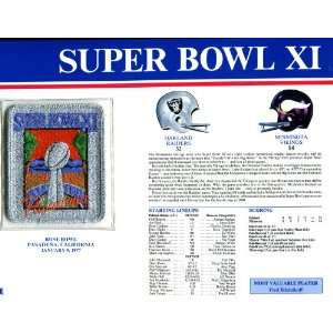 Super Bowl 11 Patch and Game Details Card   Sports Memorabilia  