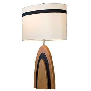   Wood One Light Table Lamp with Black Lacquer Accents in Cherry Wood