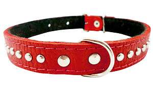 10 13 Padded Soft Leather Dog Collar Red Small  