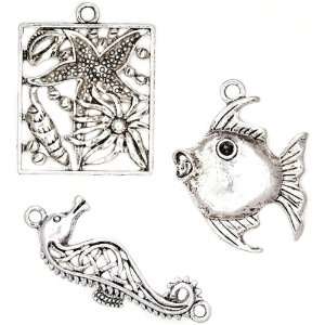   , Fish/Seahorse/Square, Ant. Silver, 3/Pkg Arts, Crafts & Sewing