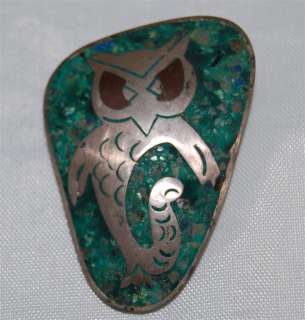 Vintage Mexican Sterling Taxco APB & Turquoise Owl Pin  