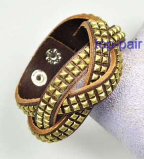 ROCK Quality Big Leather Studded Braided Bracelet Cuff  
