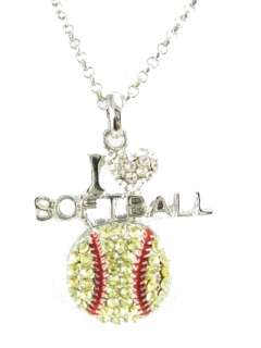 Crystal * Bling * I Love Softball Necklace New  