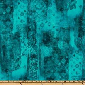 44 Wide Kashmir Textured Floral Antique Aqua Fabric By 
