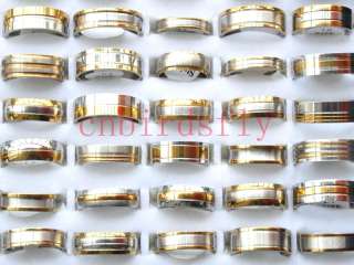   jewelry lots 50pcs bicolor Rough stainless steel gold silver P Rings