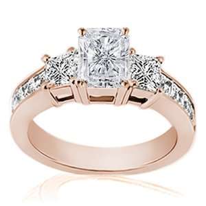 55 Ct Radiant Cut 3 Stone Diamond Engagement Ring Channel Set 14K 