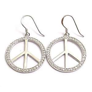 Sterling Silver CZ Peace Hook Earrings JC044  