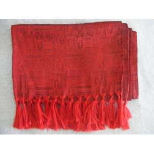  Womens 100% Thai Silk Scarf  Ruby Red Mosaic with Tassels 