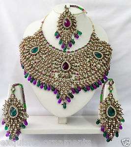 Indian Bollywood Jewelry Topaz color  diamante Bridal Jewellery Set 
