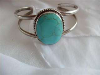 Genuine Turquoise Sterling Silver Cuff Bracelet *Signed  