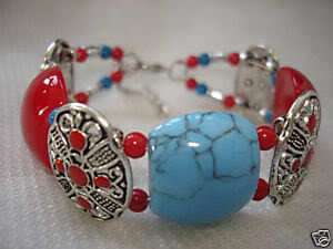 Noblest Tibet Turquoise and Coral Beads Bracelet  