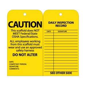 SPT2  Tags, Scaffold Inspection, Yellow, 6 X 3 1/4, Card Stock With 
