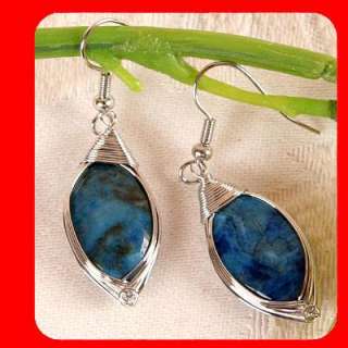 Rare Blue Gemstone White Gold GP Coiled Hoop earrings  
