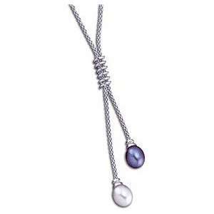   & White Cultured Pearl Lariat Necklace in 14 kt White Gold Jewelry