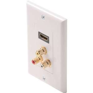  White Decorator Style HDMI Feed Thru Wall Plate with 3 RCA 