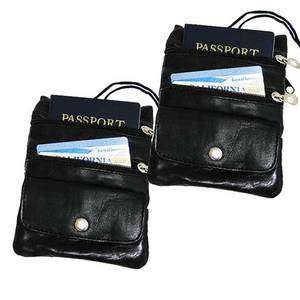 TWO PASSPORT Leather ID Holder Neck Pouch Wallet TRAVEL  