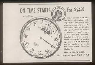 1963 Tag Heuer Yacht Timer stop watch print ad  