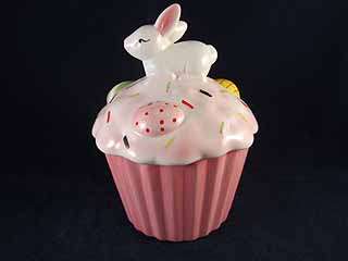 Easter Bunny Pink Cupcake Canister Jewelry Trinket Box  
