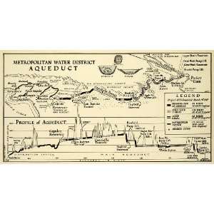  1937 Print Metropolitan Water Aqueduct Graph Map Pipeline 