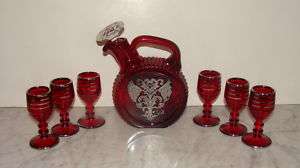 PADEN CITY STERLING OVERLAY DECANTER SET RUBY RED  
