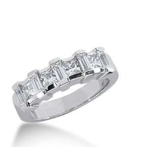 18k Gold Diamond Anniversary Wedding Ring 4 Princess Cut, 5 Straight 