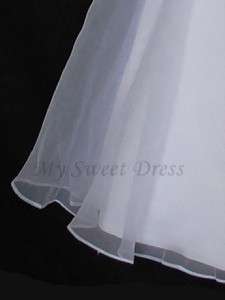 White Satin Applique Flower Girl 1st Communion Dress 8  