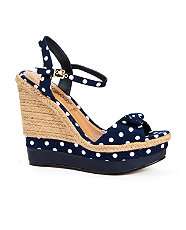 Navy (Blue) Navy Polka Dot Woven Heel Wedges  242044341  New Look