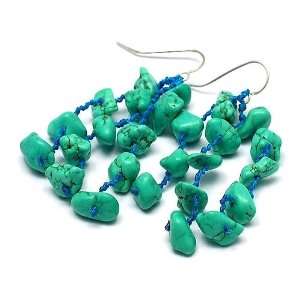 CandyGem Gernuine 2 Inch Long 3 Row Dangling Turquoise Nugget 