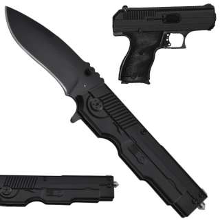 9mm Pistol Spring Assisted Opening Pocket Knife BLACK  