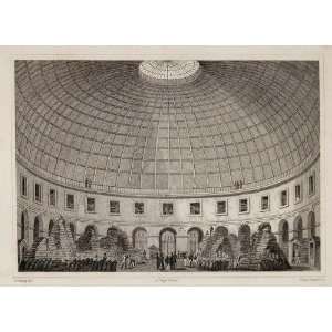 1831 Dome Interior Halle au Ble Market Paris Engraving   Original 