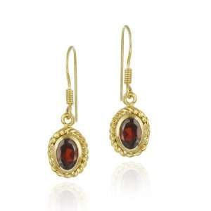   Gold over Sterling Silver Garnet Oval Earrings in Rope Border Jewelry