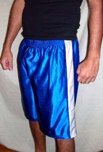 Royal Blue White Durasheen Shiny Basketball Shorts L  