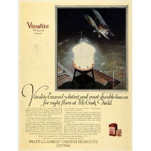  1925 Ad Beacon Airport Indicator Vitralite Enamel Biplane 
