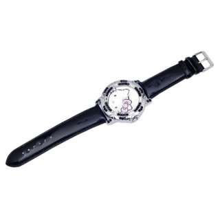 Vp32 Hello Kitty Black Leather Crystal Quartz Watch  