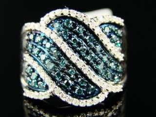   10K White gold Blue and White diamond Fashion Band Diamond Ring .77 Ct