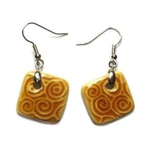    Butter Toffee Glazed Ceramic Square Dangle Earrings Jewelry
