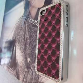 Luxury Designer Leather Bling Crystals Case Cover for Apple iPhone 4 